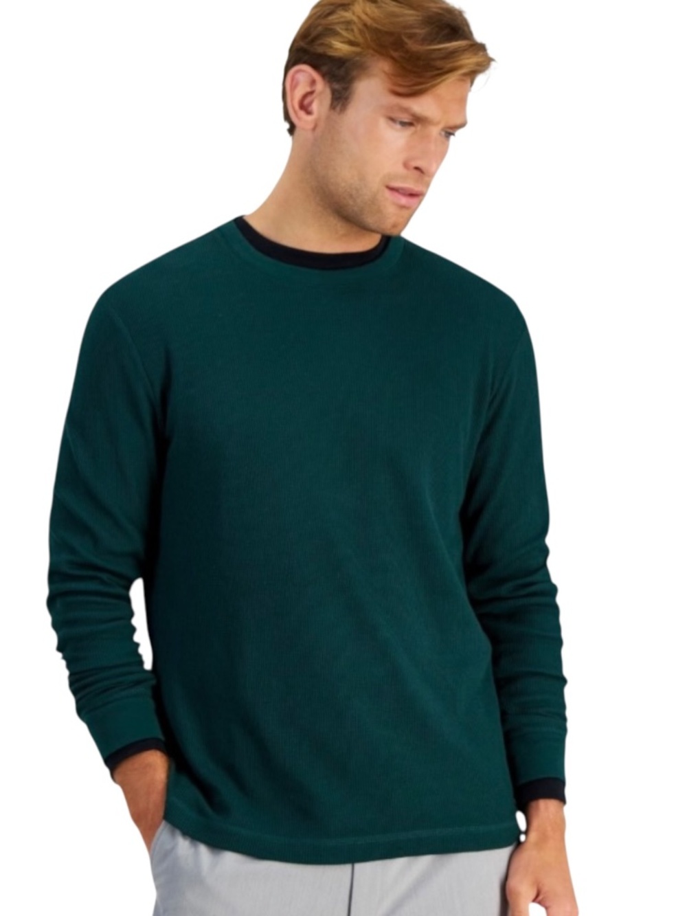 Club Room Men's Thermal Crewneck Shirt, Pine Grove - NWT